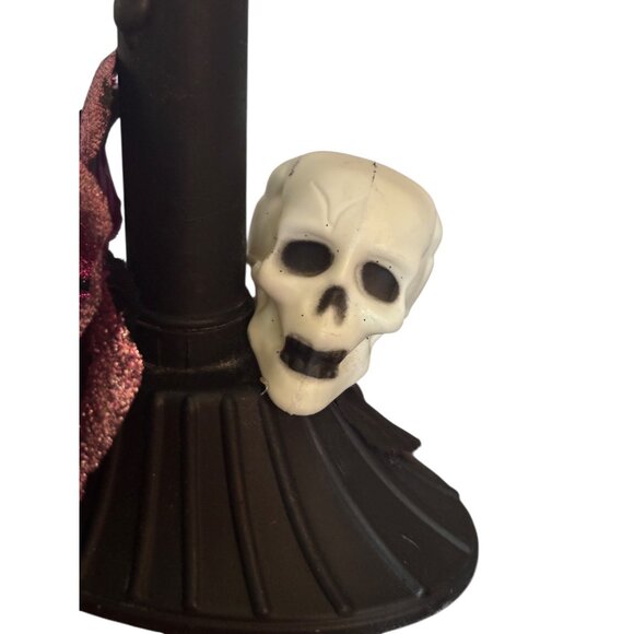 Upcycled Halloween Candle Window Light Electric flicker bulb Skull Pink Rose - Picture 5 of 8